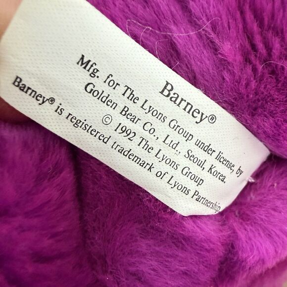 Vintage 1992 Barney the Dinosaur Plush Golden Bear Lyons Group Purple Stuffed - Picture 5 of 7